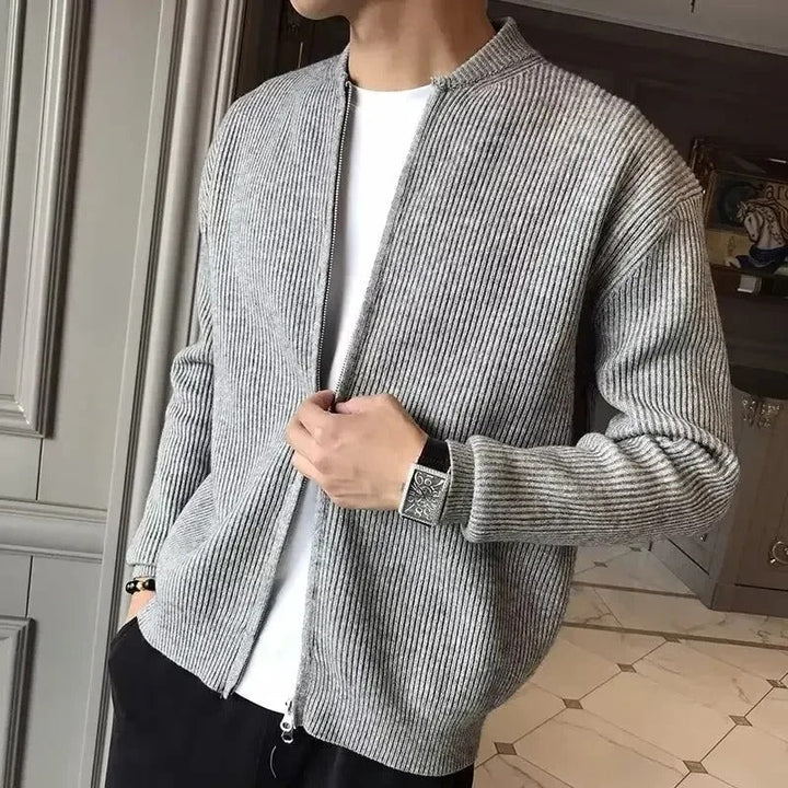 Damien | Cardigan Homme Noir Zip Texturé