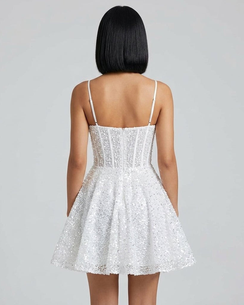 Lucie | Robe Courte Sequin Col Cœur Sans Manches