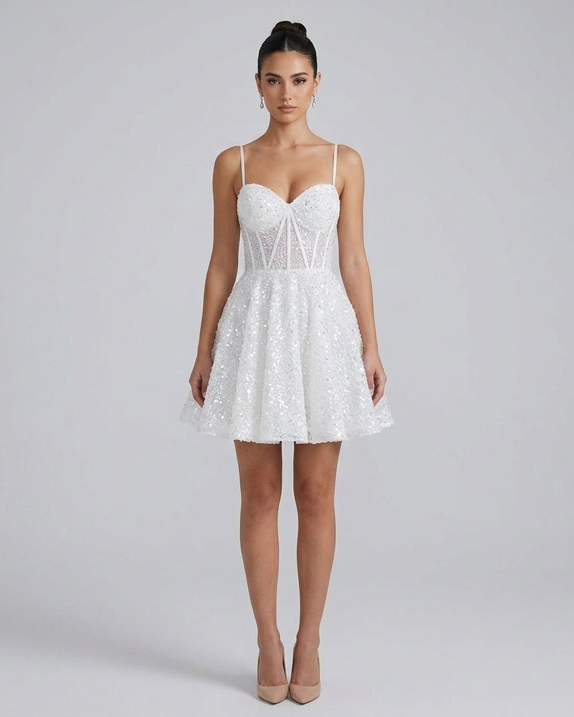 Lucie | Robe Courte Sequin Col Cœur Sans Manches