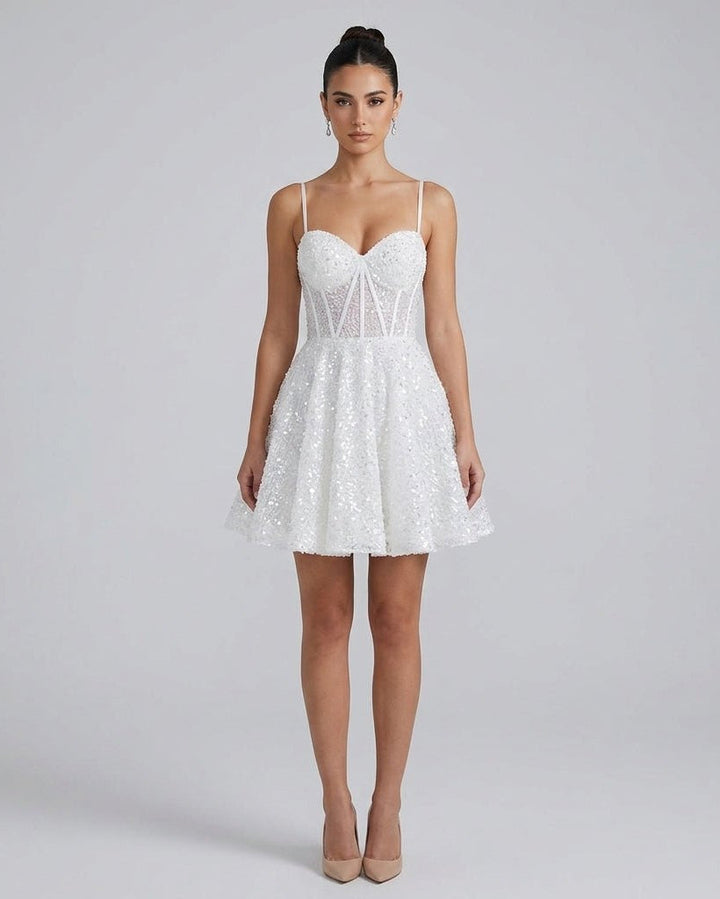 Lucie | Robe Courte Sequin Col Cœur Sans Manches