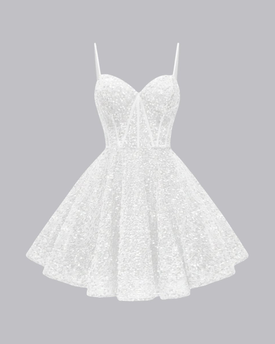 Lucie | Robe Courte Sequin Col Cœur Sans Manches