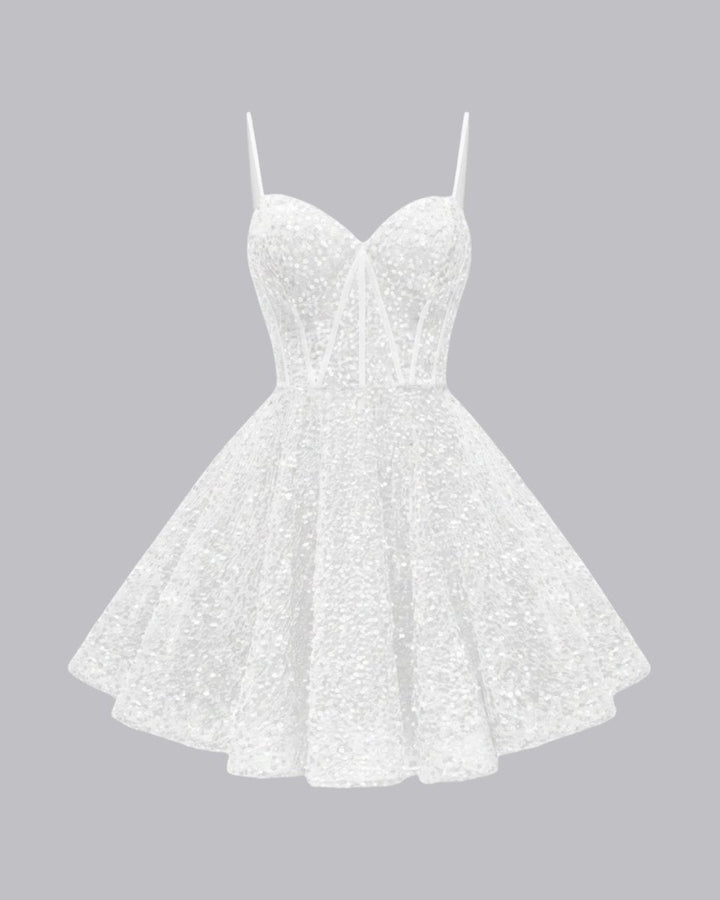 Lucie | Robe Courte Sequin Col Cœur Sans Manches