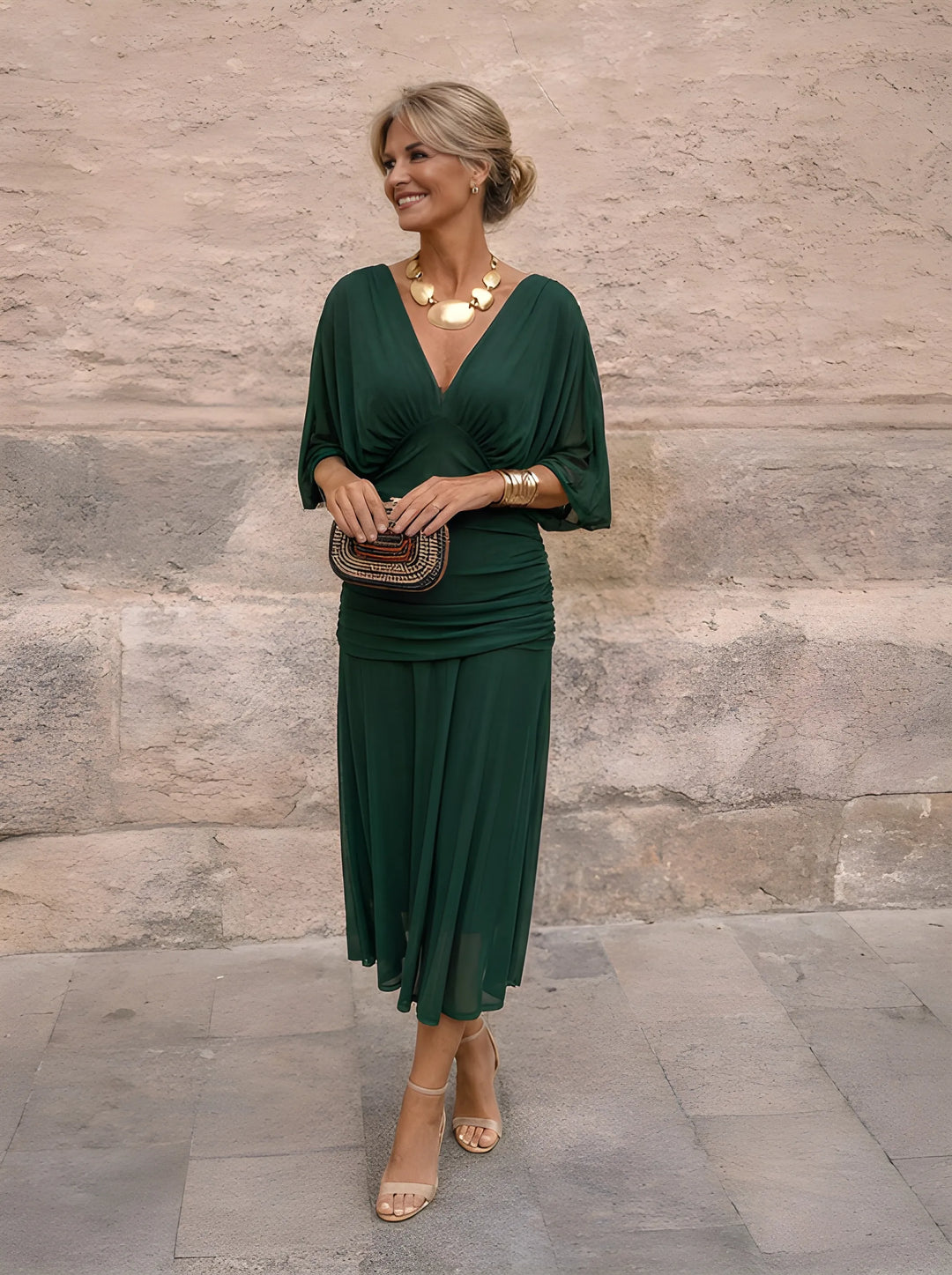 Aurélie | Robe Midi à Manches Longues Chiffon