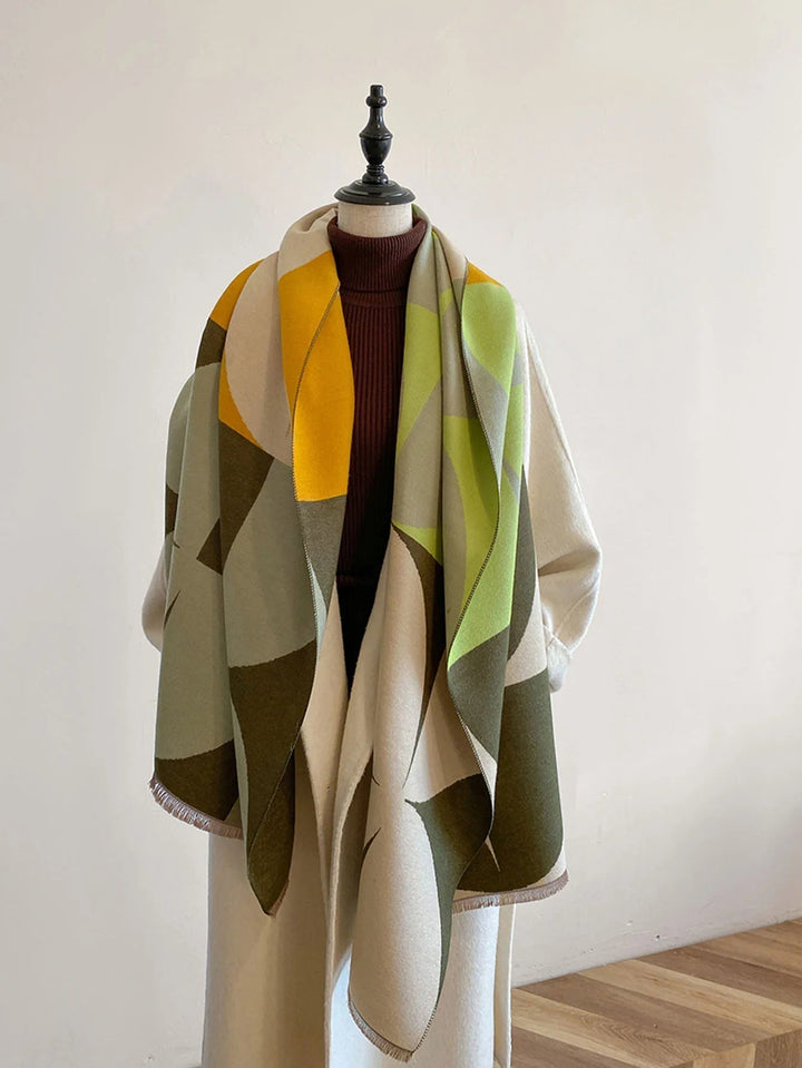 Morgan | Foulard Oversize à Franges et Motif Abstrait