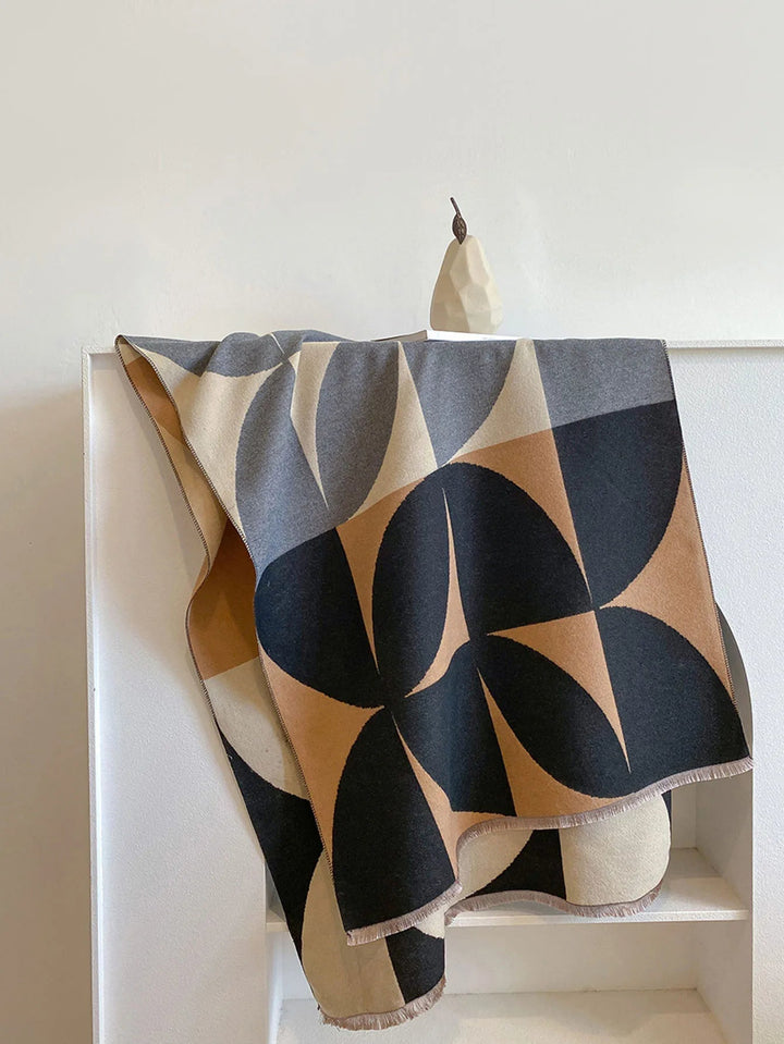 Morgan | Foulard Oversize à Franges et Motif Abstrait
