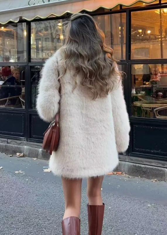 Clémence | Manteau en Fausse Fourrure Col Large Oversize Crème Femme
