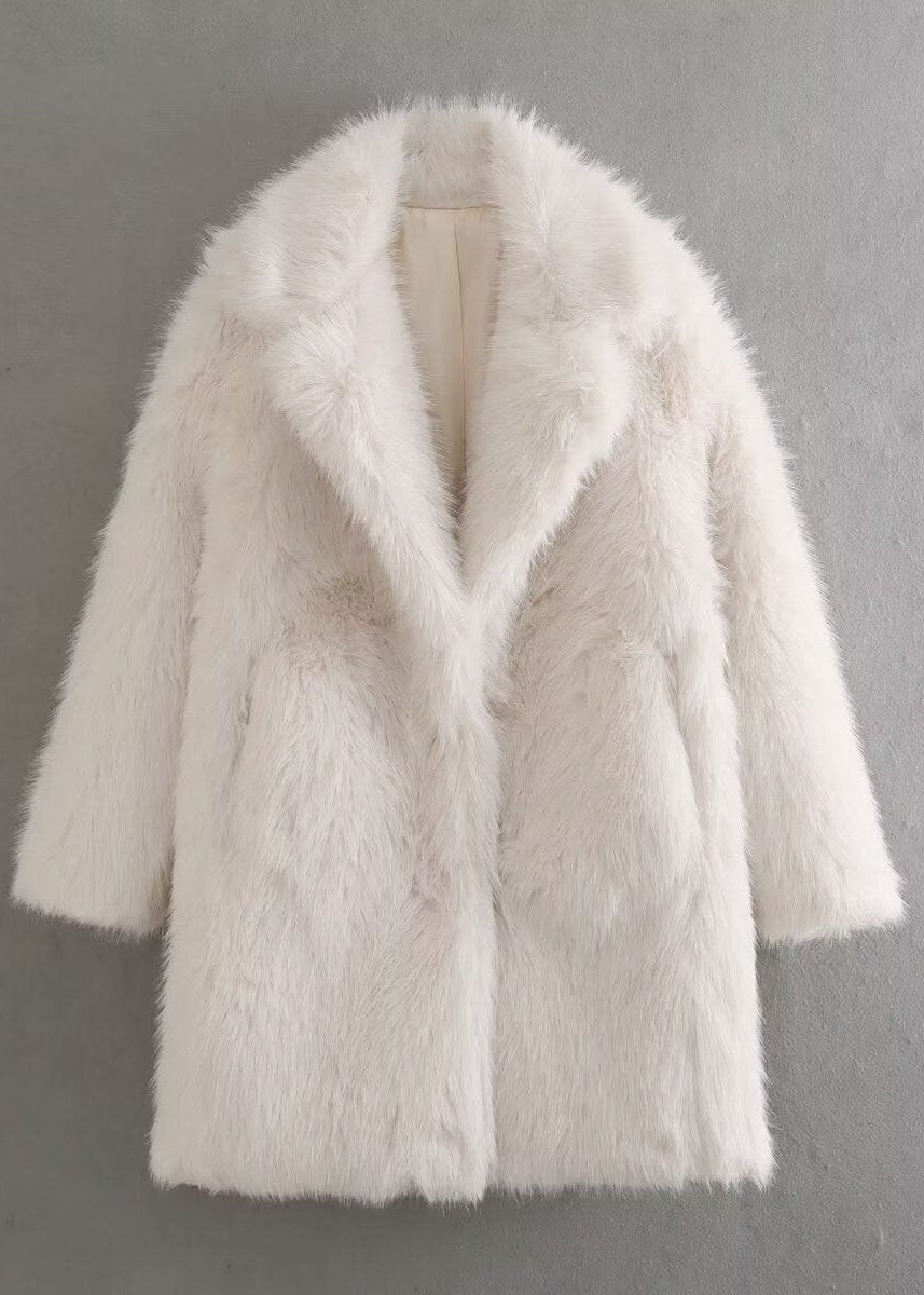 Clémence | Manteau en Fausse Fourrure Col Large Oversize Crème Femme