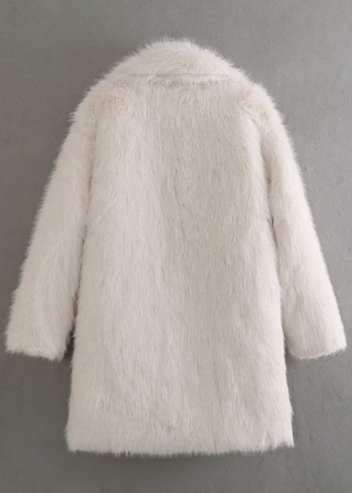 Clémence | Manteau en Fausse Fourrure Col Large Oversize Crème Femme